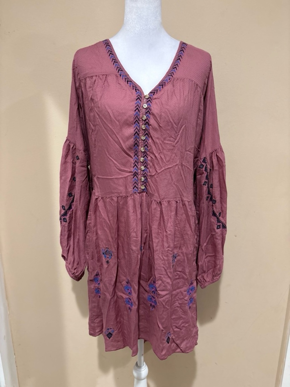 Lucky Brand Dusty Rose Embroidered Blouse